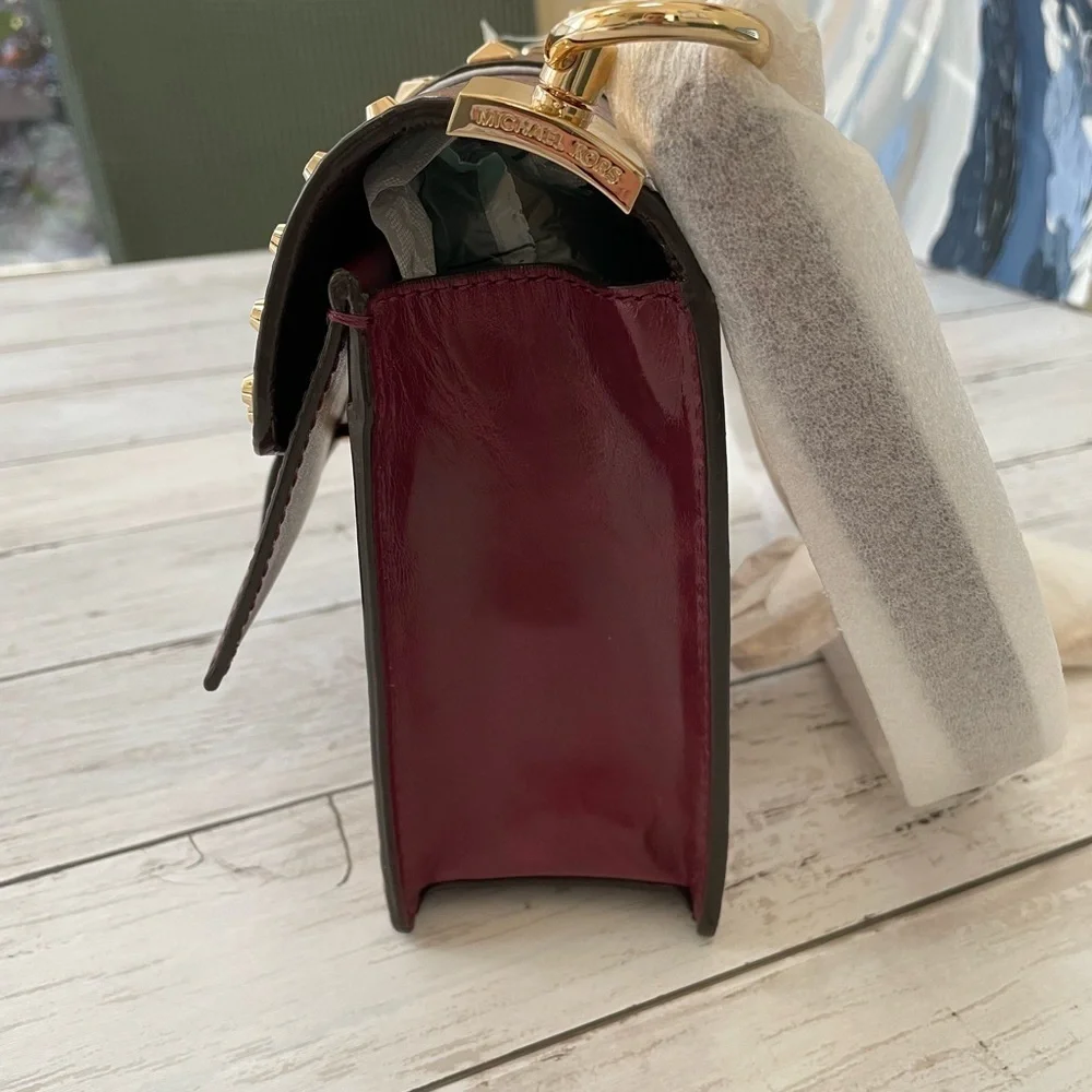Michael Kors Patent Leather Greenwich Crossbody Bag Burgandy Purse NWT $… - Picture 10 of 12